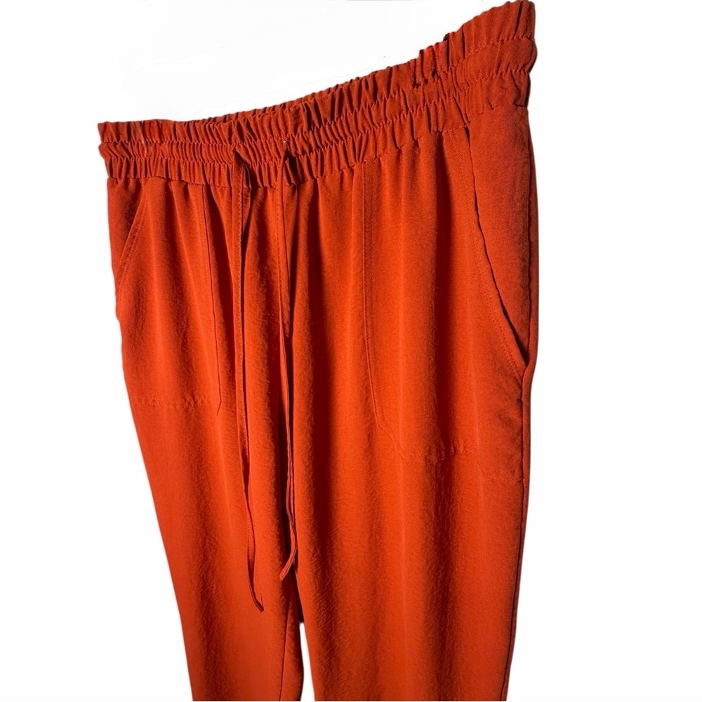 NYCC Burnt Orange Satin-Finish Joggers | Tapered High-Rise Lounge Pants Large - Picture 4 of 10